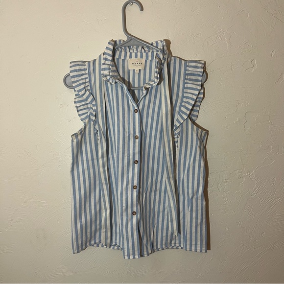 Sezane Caroline Blouse Striped Button Down Ruffle Size 36 - Picture 6 of 7